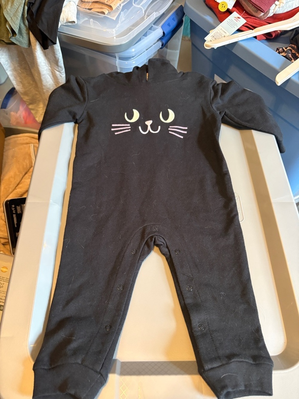 Cat & Jack Black Baby One-Piece with Kitty Face